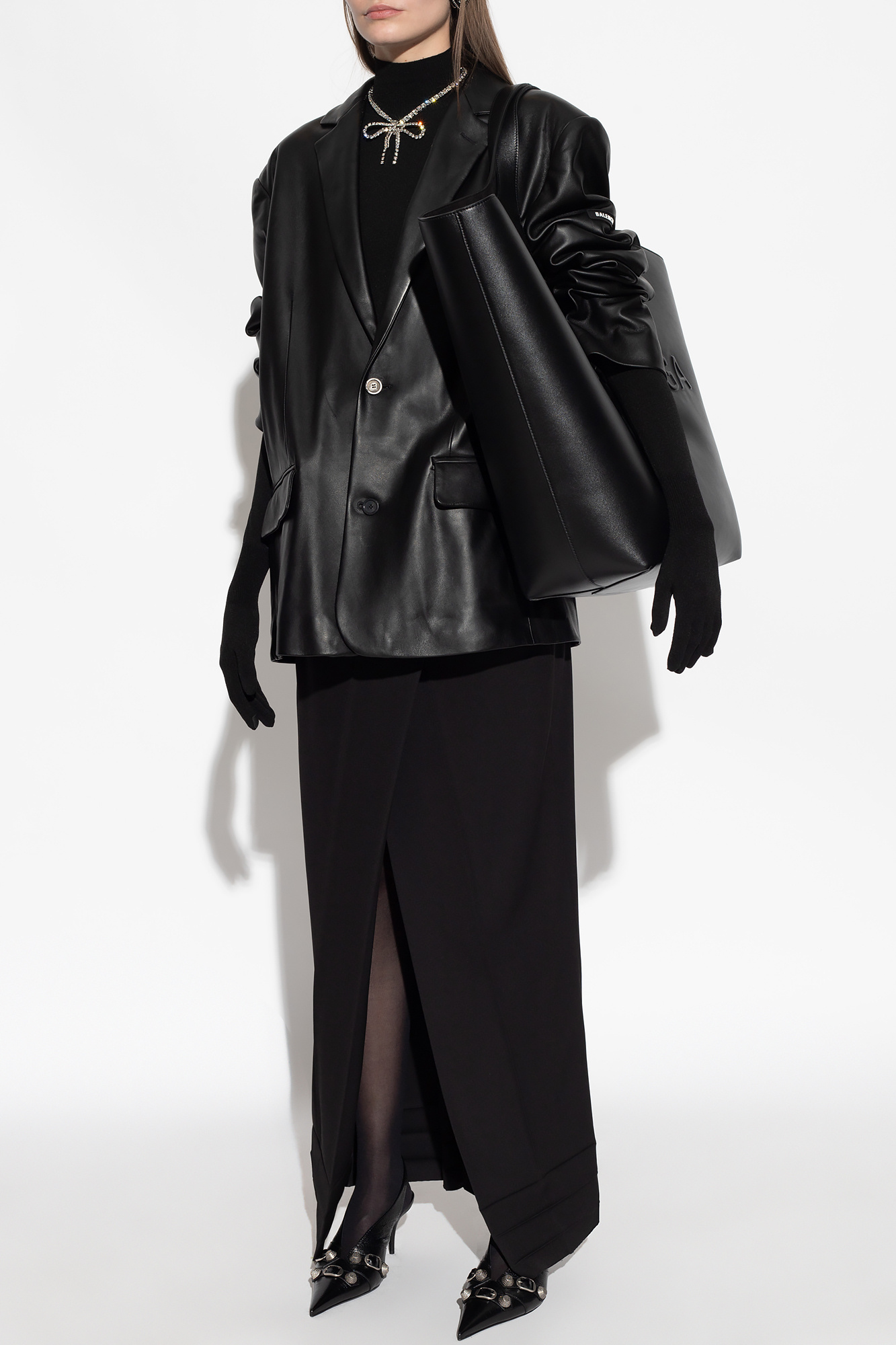 Charity Message Hoodie - Black Leather blazer Balenciaga